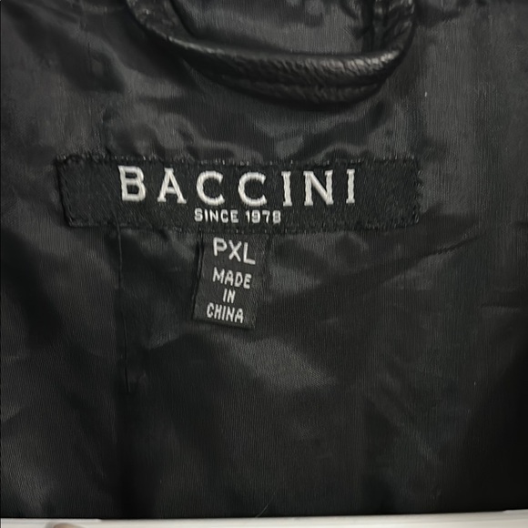 Black Leather Jacket with Stand-Up Collar and Zip-Up Front - Picture 2 of 5